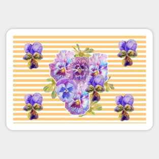 Shabby Chic Purple Pansy Watercolor Yellow Stripe Sticker